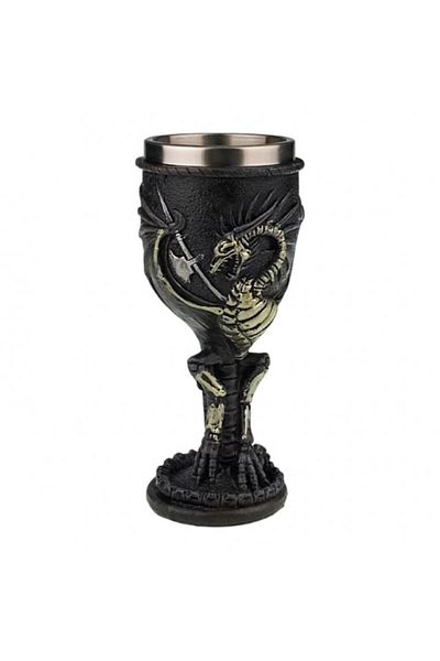 OEM Potir din rășină cu interior metalic și design cu dragon, 8x18 cm, negru