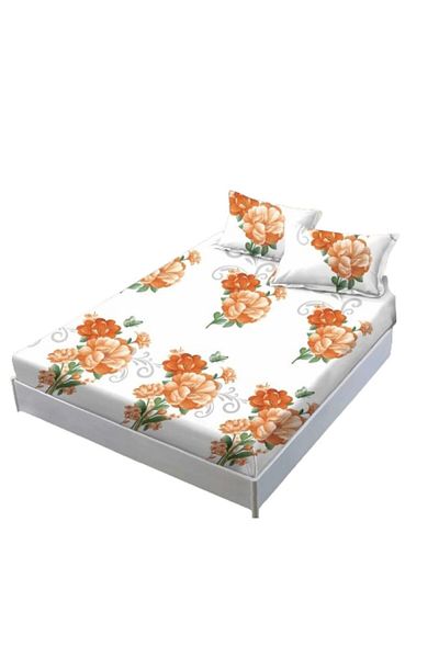 OEM Set cearșafuri și fețe de pernă, Finet, 3 piese, 1 persoană, Imprimeu floral portocaliu, 140x200cm, Multicolor
