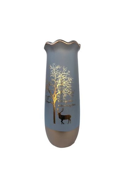 OEM Ceramic Vase with Wide Mouth, Deer and Tree Design, Gray, 11x30 cm