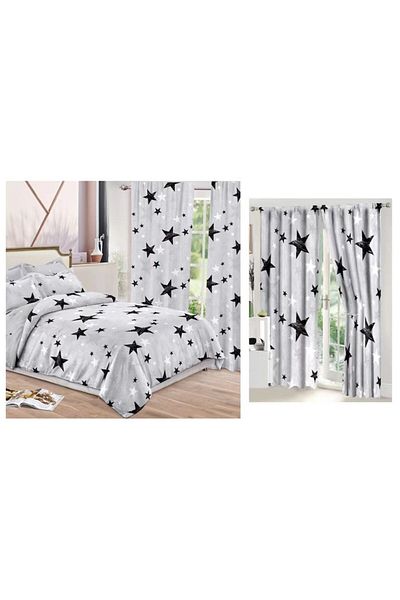 OEM Set Lenjerie de Pat Dublu cu Draperie Asortată, 8 Piese