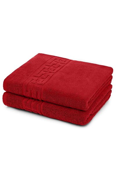 OEM Set 2 Prosoape de baie, Bumbac, Bordura Greceasca, 500g/m², 70x140cm, Rosu