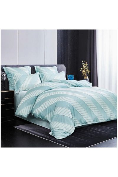 OEM Lenjerie de pat, Grofat Model Dungi, Uni, Finet, 6 piese, 2 persoane, 230x250cm, Blue Sky