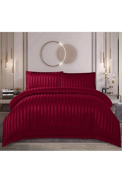 OEM Double Bed Linen Set, Uni, Damask, 4 Pieces, 2 Persons, 180x200cm, Bordeaux