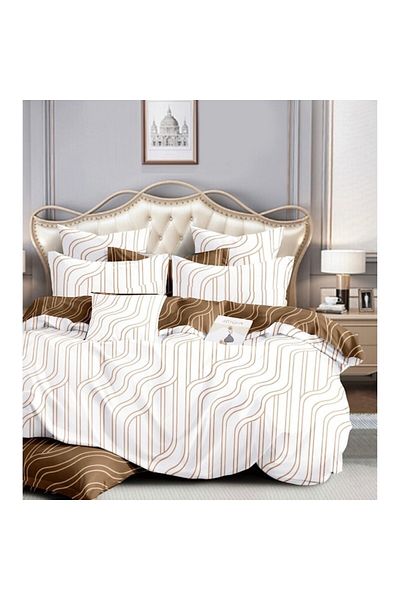 OEM Bed Linen Set, Abstract Pattern, 4 Pieces, 2 Persons, 230x250cm, Cotton, White-Brown