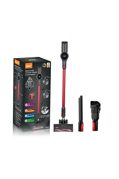 divendi-ro Cordless and bagless vacuum cleaner, RAF R8675, 120 W, with 4 attachments, HEPA filter, Black-red