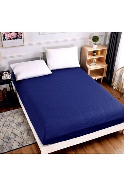 JOJO HOME Husa de pat, cu elastic, Jojo Home, Damasc, 2 persoane, Uni, 180x220cm, Bleumarin