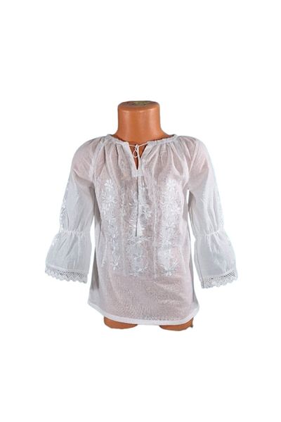 OEM Ie Nationala din Bumbac pentru Fetite Alb cu Broderie Alb 10 ani