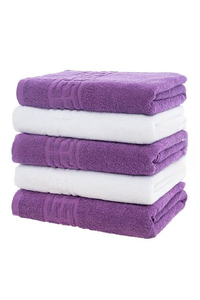 OEM Set 5 prosoape de baie, bumbac, bicolor, bordură grecească, 500g/m², 70x140cm, violet-alb