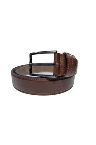 OEM Men's belt, leather, dark brown with stitching, width 3.5 cm, length 115 cm