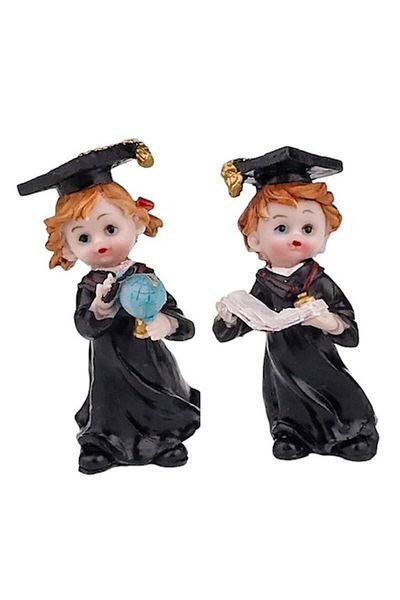OEM Set 2 decoratiuni, 2 absolventi, 5x11 cm, rasina, alb-negru