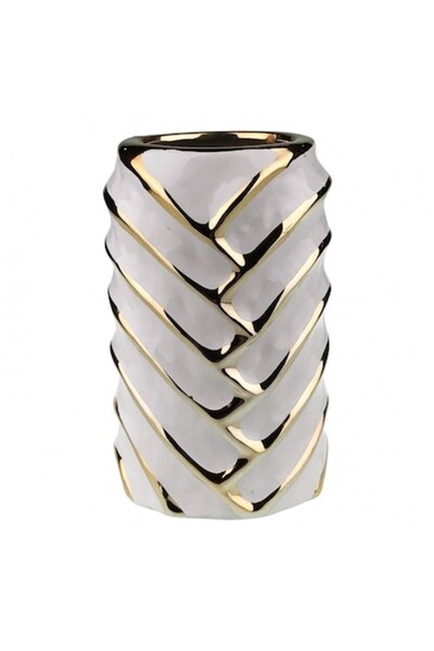 OEM Vază ceramică cu dungi 12x21 cm auriu alb