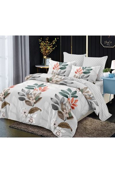 OEM Lenjerie de pat, Cearceaf cu Elastic, Finet, 6 piese, 2 persoane, Imprimeu Floral, 180x200cm