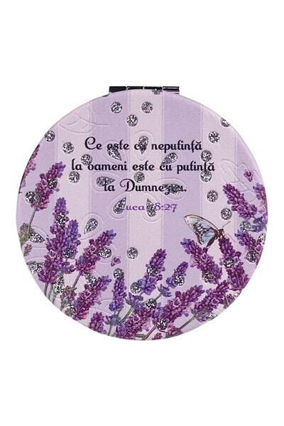 OEM Portable Mirror with Textile Cover, Biblical Text, 7x7 cm, Multicolor