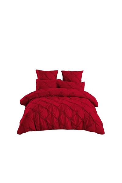 OEM Lenjerie de pat dublu, Model Pliuri Brodate, Uni, 6 piese, 2 Persoane, Bumbac Finet, 230x250cm, Rosu