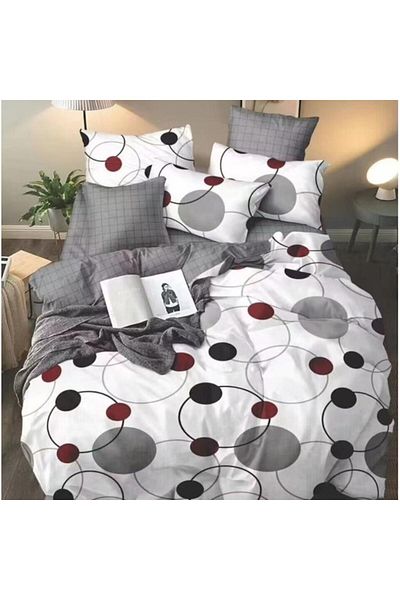 OEM Double Bed Linen, Satin Cotton, 4 Pieces, 2 Persons, Circle Print, Multicolor, 240x250cm