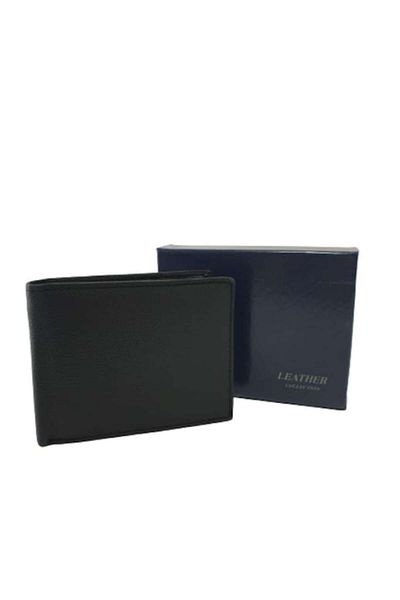 Leather Men's Wallet in Genuine Leather, Simple, Business Collection, Black, 10x13cm