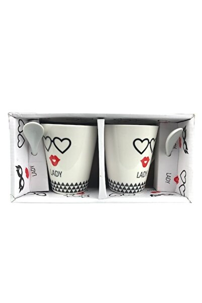 OEM Set de două căni cu lingurițe „Lady”, ceramică, 23X11 cm