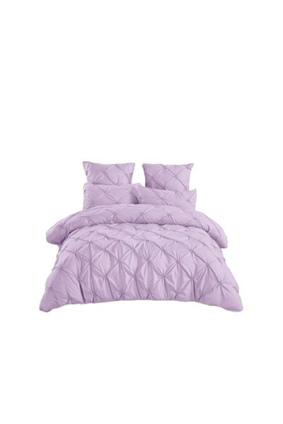 OEM Lenjerie de pat dublu, Model Pliuri Brodate, Uni, 6 piese, 2 Persoane, Bumbac Finet, 230x250cm, Lila