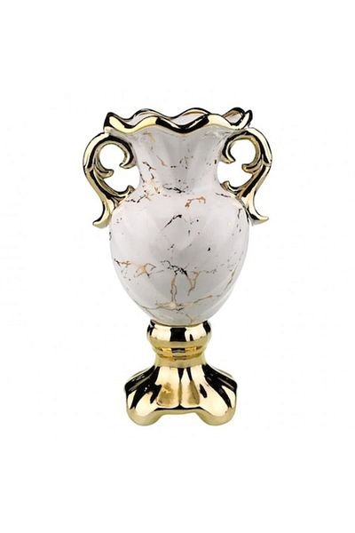 OEM Vază ceramică cu mânere și suport 18x31 cm alb-auriu