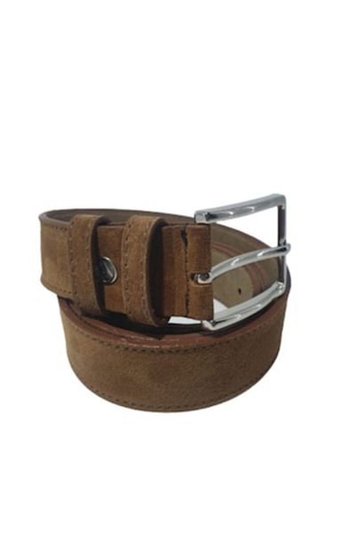 OEM Men's Suede Leather Belt, Made in Romania, Brown with Brown Stitching, 120cm