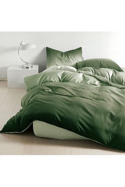 OEM Bed Linen Set, Elastic Sheet, Satin Cotton, Double, 4 Pieces, Degrade Print, Green 180x200cm