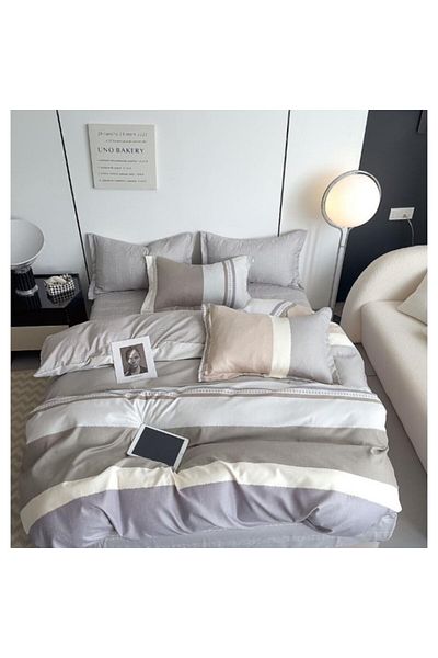 OEM Double-Sided Bed Linen, Stripes, 6 Pieces, 2 People, 180x200cm, Finet Satin, Multicolor