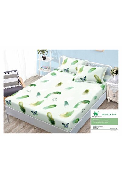 OEM Sheet and pillowcase set, Finet, 3 pieces, 1 person, 140x200cm, feathers, white-green