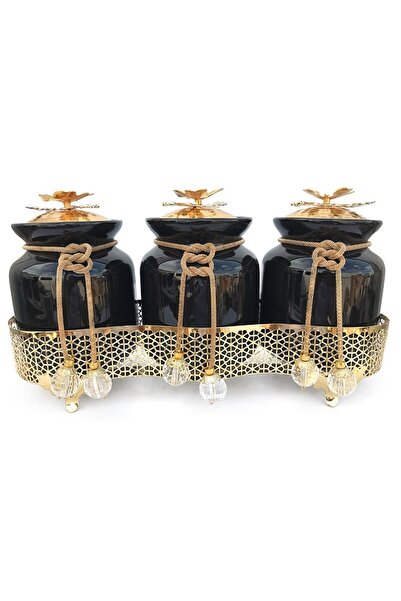 OEM Ceramic Olive Oil Holder Set with Butterfly Handles and Black Perforated Metal Stand