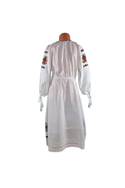 OEM National Dress for Girls, Cotton, White with Multicolor Embroidery, Size 12 Years