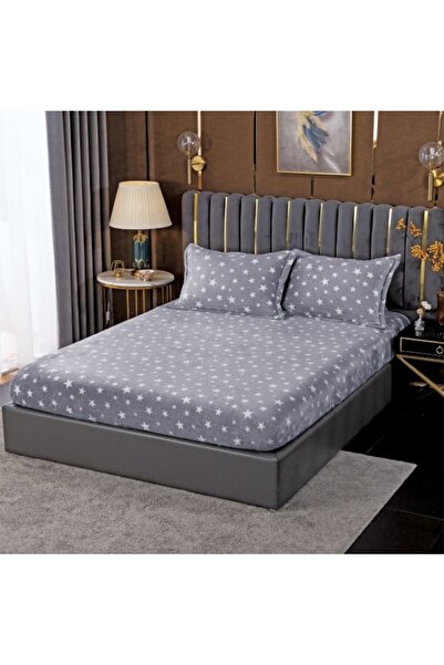 OEM Bed Sheet and 2 Pillowcases Set, Cocolino, 3 Pieces, Star Print, 180x200cm, Gray-White