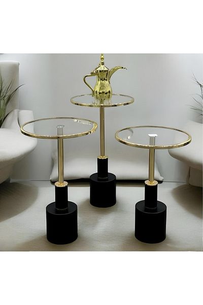 Gharaib Al Tuhaf Luxury 3-Piece Round Glass Table Set with Metal Base