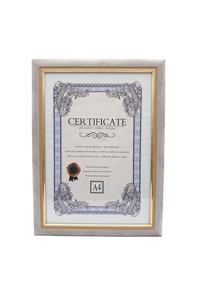 OEM A4 photo frame, dotted wood imitation, with gold stripe, 24x32cm