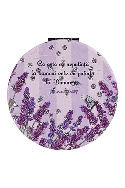 OEM Oglindă portabilă cu husă textilă, text biblic, 7x7 cm, multicoloră