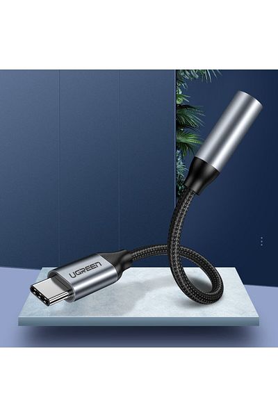 Ugreen Adaptor pentru căști de la Mini Jack 3.5 mm la USB-C 10cm - Gri