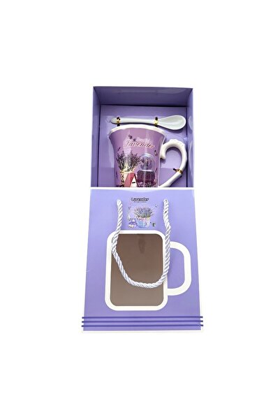 OEM Ceramic Cup with Spoon, Lavender Design, Gift Box, 200 ml
