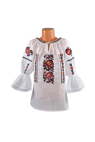 OEM Bluză tradițională națională pentru fete, albă cu broderie florală, 4 ani