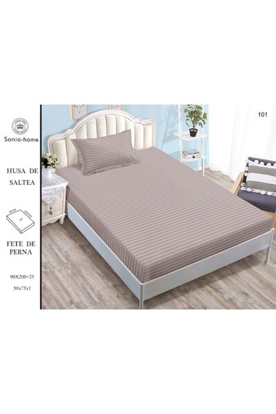 OEM Fitted Sheet and 2 Pillowcases, Sonia-Home, Damask, Single, 90x200cm, Cacao with Milk