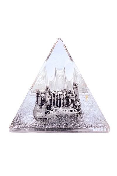 OEM Plastic Pyramid with Water, Corvin Castle, Silver, 8x8 cm