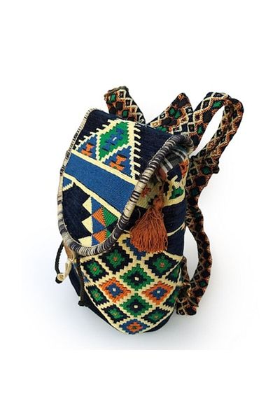 OEM - Large textile backpack with pocket and zipper closure, decorated with traditional patterns