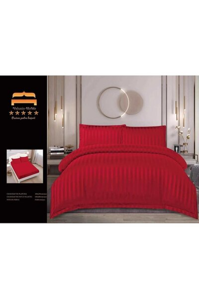 OEM Lenjerie de pat dublu, Uni, Damasc, 4 piese, 2 persoane, 180X200cm, Rosu