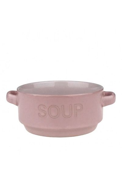 OEM Bol ceramic cu două mânere și inscripția „Supă” 13x6 cm roz
