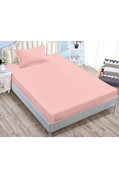 OEM Husa de pat si 2 fete de perna, cu elastic, Sonia-Home, Damasc, 1 Persoana, Uni, 90x200cm, Roz