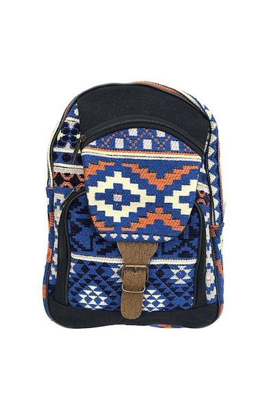 OEM - Backpack made of textile material with traditional pattern and large front pocket, buckle clos