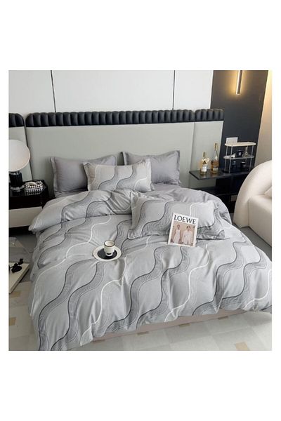 OEM Double Bed Linen, Two-Sided, Checkered Print, 6 Pieces, 2 Persons, 180x200cm, Finet Satin, Multicolo