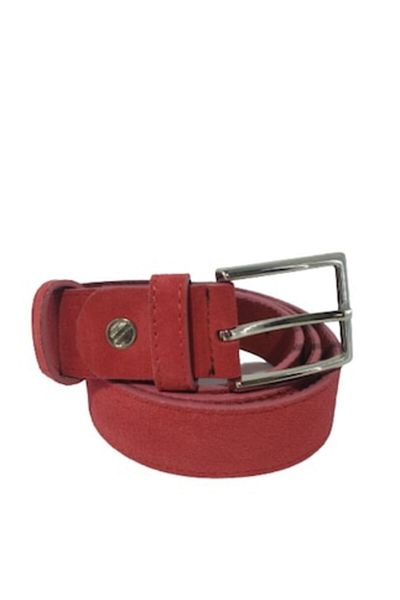 OEM Men's Suede Leather Belt, Made in Romania, Red, 105 cm