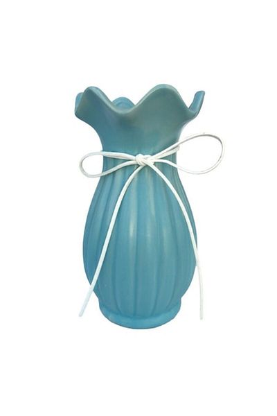 OEM Vază ceramică cu dungi și deschidere ondulată, cu șnur, M1, 10x21 cm