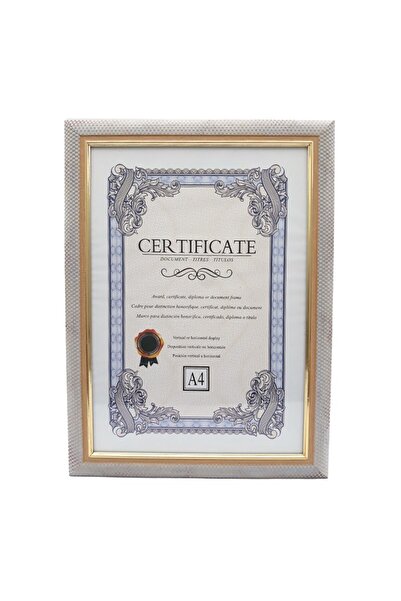 OEM A4 photo frame, dotted wood imitation, with gold stripe, 24x32cm