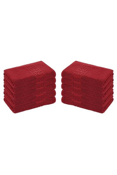 OEM Set 10 prosoape de baie, Bumbac, Bordura Greceasca, 500g/m², 70x140cm, Bordo