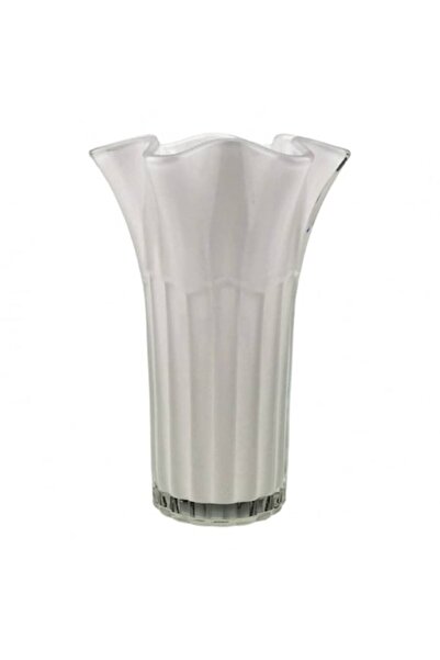 OEM Vază de sticlă cu dungi și margine ondulată 16x25 cm albă