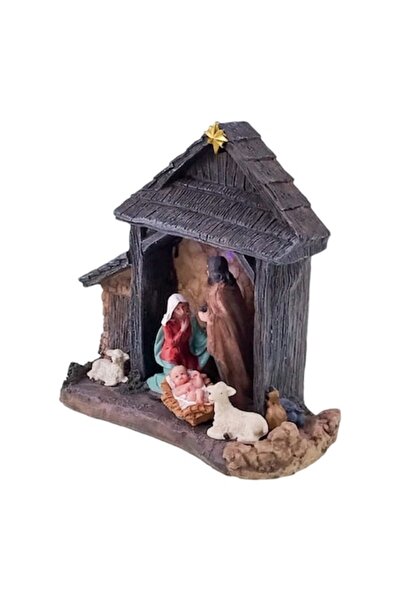 OEM Casa din rasina cu iesle si oameni, cu lumina.18x18 cm